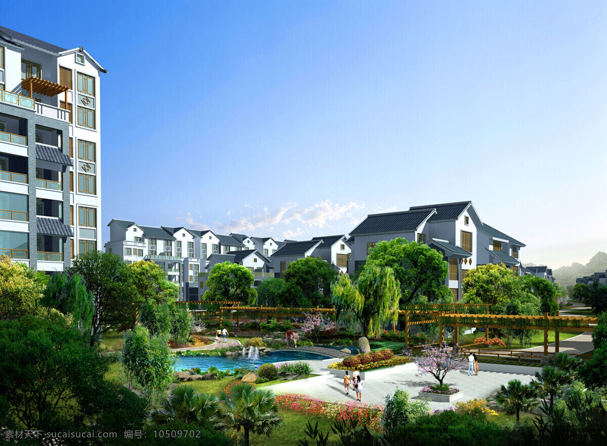 小区 园林景观 透视 小区建筑设计 园艺设计 房地产设计 建筑设计 3d 效果图 环境家居
