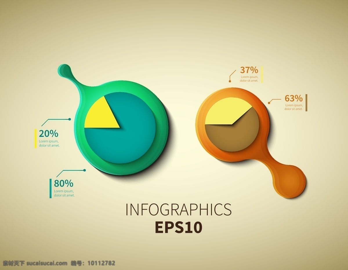 立体饼形图 饼形图 信息图表 统计图 矢量图表 立体图表 其他模板 矢量素材 黄色