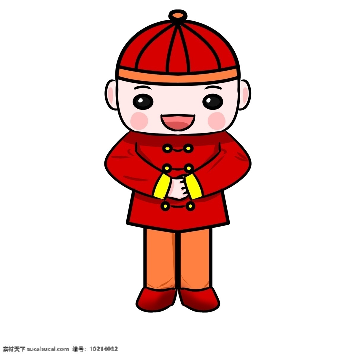 卡通 手绘 拜年 人 新年 卡通新年 新年插画 拜年的人 喜庆 红色 2019年 猪年 猪年插画