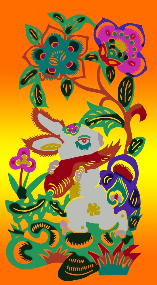 偷萝卜 剪纸兔 兔 兔子 炫彩剪纸兔 剪纸 文化 传统 春节 节日素材 源文件