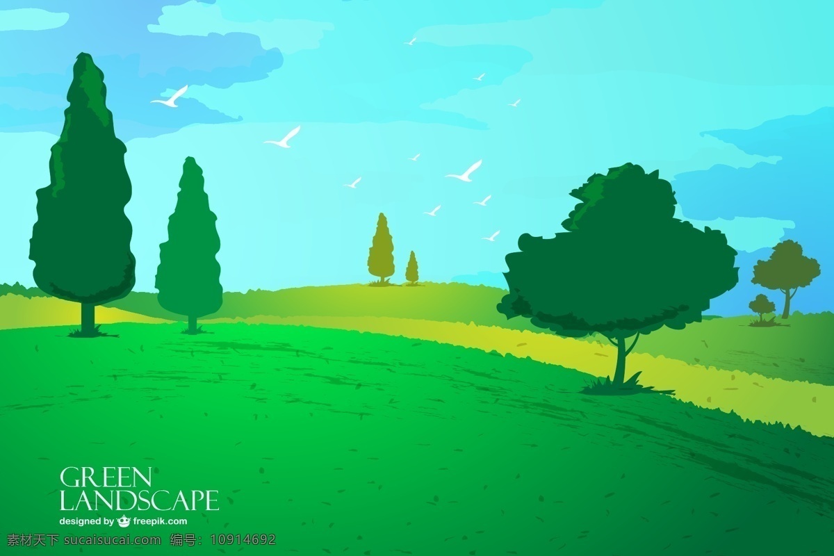 和平 风景 鸟类 背景 树 自然 天空 模板 草 春天 景观 绿色背景 云 壁纸 布局 树木 植物 插图 青色 天蓝色