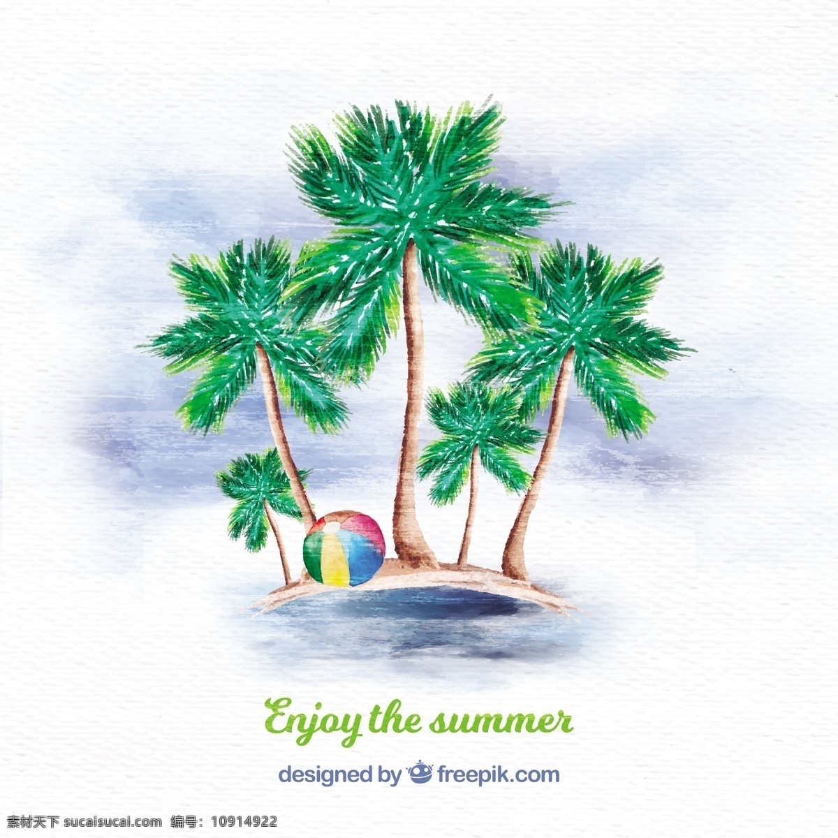 水彩 棕榈树 背景 水彩画 树木 夏季 自然 海洋 海滩 水彩背景 度假 球 自然背景 棕榈 岛屿 夏季海滩 季节 季节性