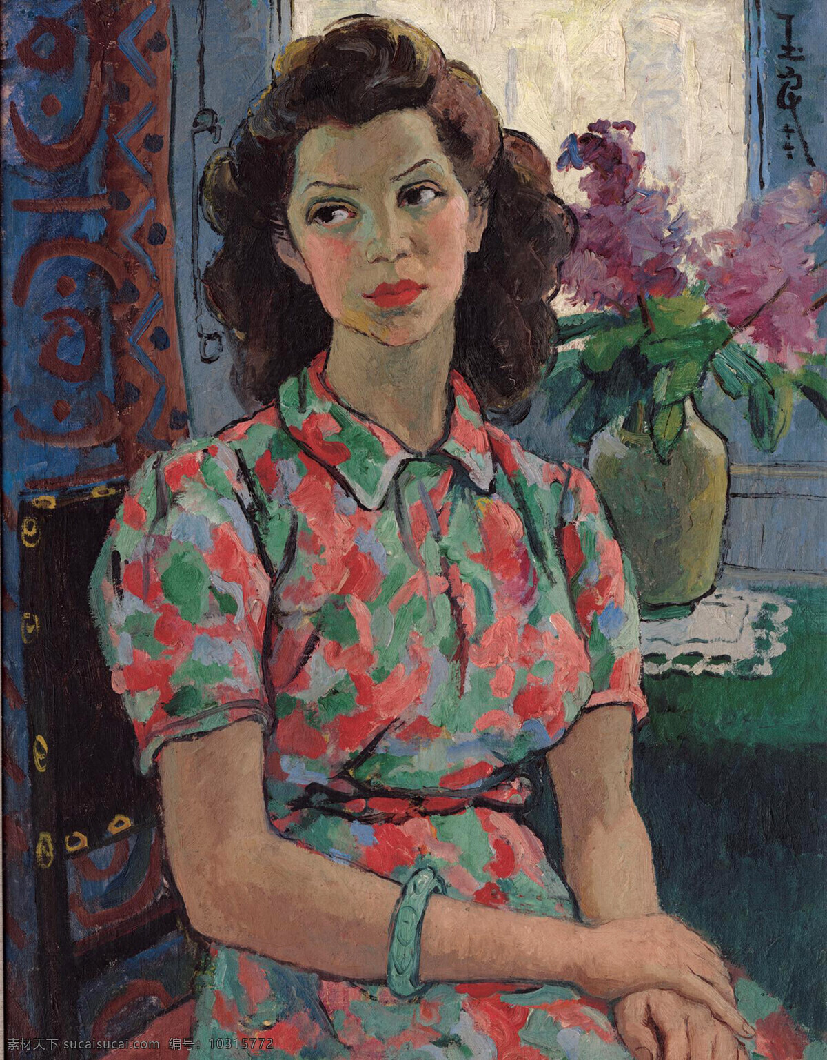窗前女郎 美术 油画 潘玉良油画 女人 女子 女郎 表情 姿势 窗台 花朵 油画艺术 油画作品42 绘画书法 文化艺术