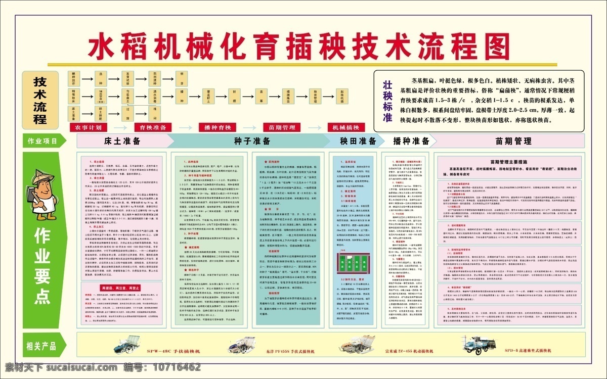 水稻 机械化 育 插秧 技术 流程图 spw 48c 手扶 插秧机 东洋 pf 富来威2z 机动 农民漫画 线条 展板模板 psd分层 色块 展板 分层 源文件