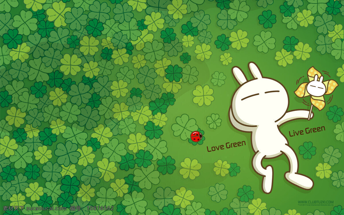 兔斯基 草地 绿色 四叶草 甲壳虫 风车 英文 动漫人物 动漫动画