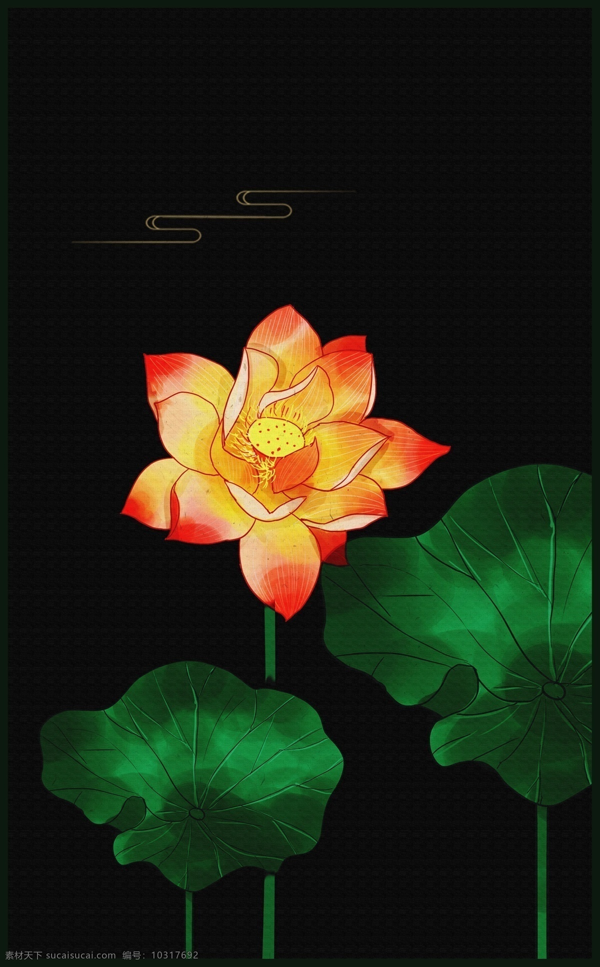 中国 风 古韵 荷花 装饰画 中国风 竖版 家居画 油画