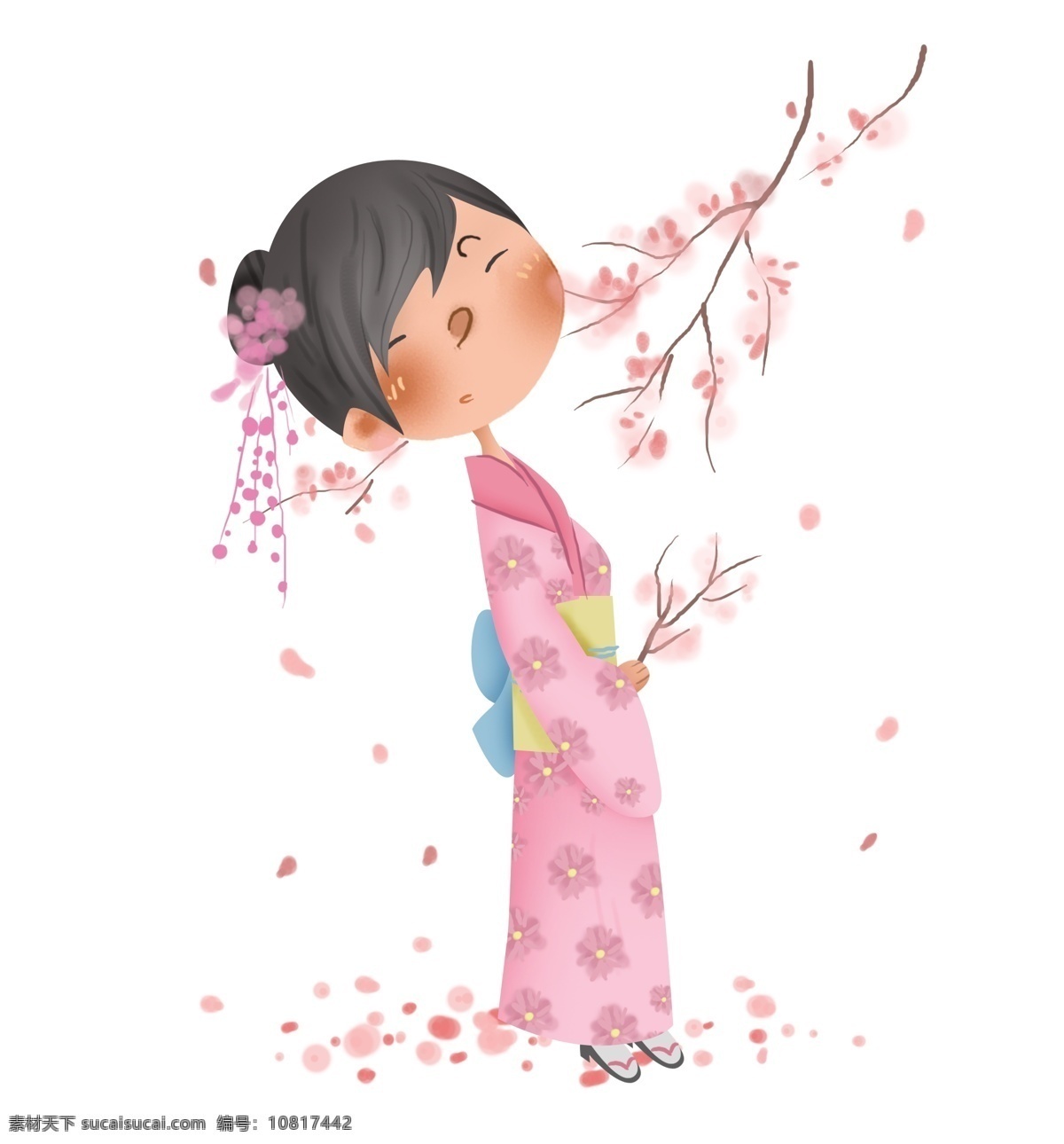 粉色 樱树 下 和服 女孩 日本 日本人 日本女孩 樱花 落樱 赏花 赏樱花 日本樱花 和风 日本少女 公园