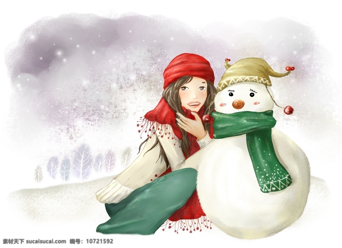 雪人免费下载 psd源文件 卡通 漫画 梦幻 手绘 雪人 源文件 韩国素材库 美丽小女孩