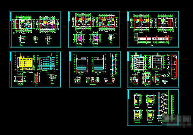 多层 办公楼 cad 图纸 cad图纸 黑色背景 cad素材 建筑图纸