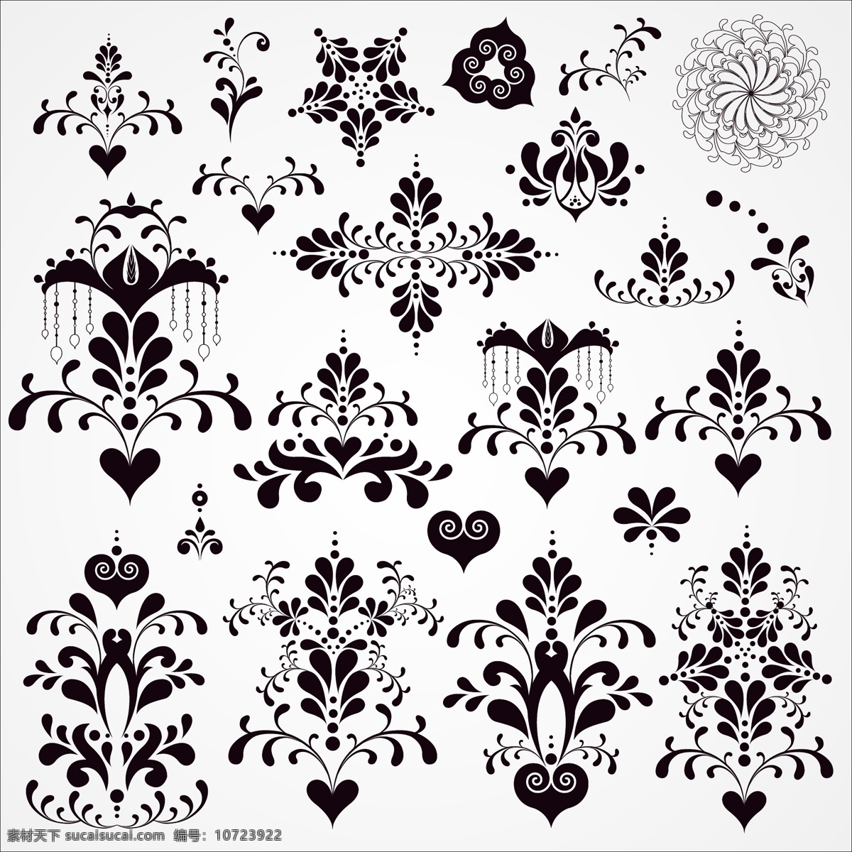 黑白 花纹 图案 华丽 黑白花纹 矢量素材 纹样 线稿 矢量图 花纹花边