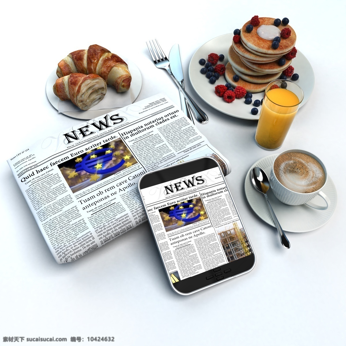 报纸 智能 手机 美食 智能手机 咖啡 橙汁 面饼 面包 蓝莓 覆盆子 现代商务 商务金融