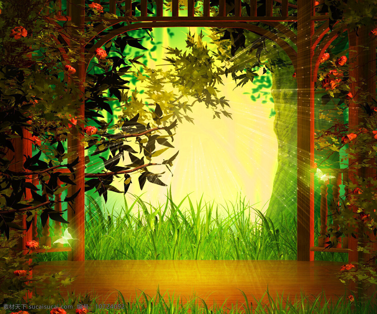 魔法 花园 木制 舞台 背景 生物世界