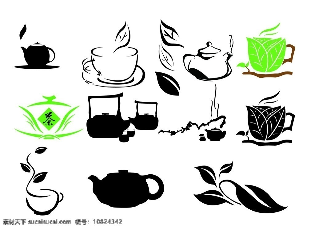 茶叶茶壶 茶壶 茶叶 叶子 壶 矢量 传统文化 文化艺术