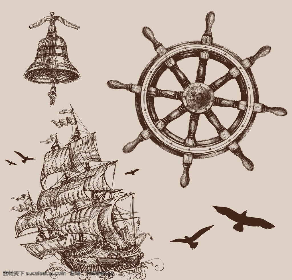 航海矢量 航海 航行 轮船 老式轮船 船锚 运输 素描 怀旧 古典 手绘 交通工具 现代科技 矢量