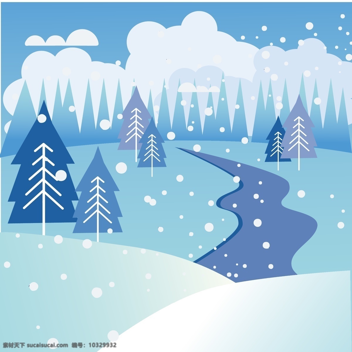 冬天 下雪 插画 背景 雪景 冷色森林 冬天背景