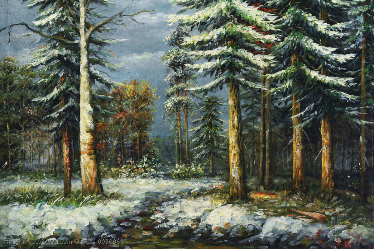 雪后 树林 无框画 装饰画 挂画 壁画 油画 绘画艺术 书画文字 文化艺术