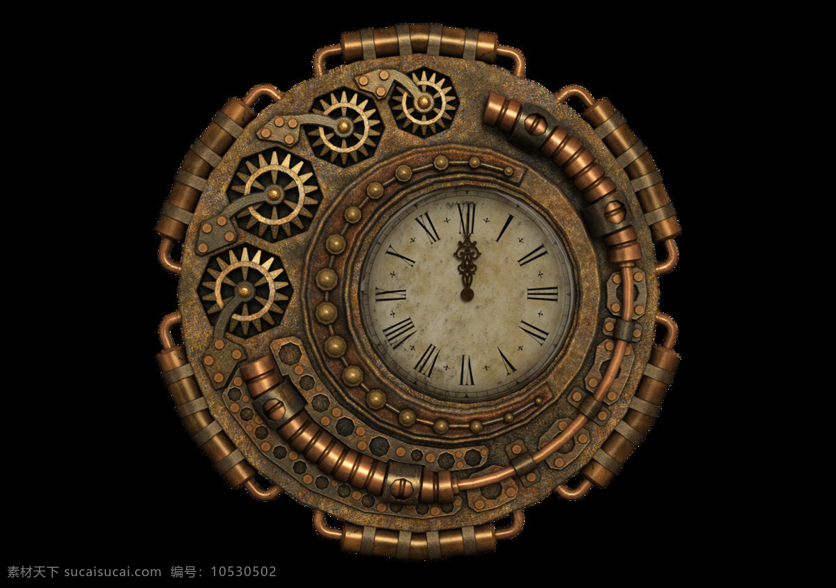 卡通 古铜色 钟表 元素 png元素 免抠元素 时间 时钟 透明素材