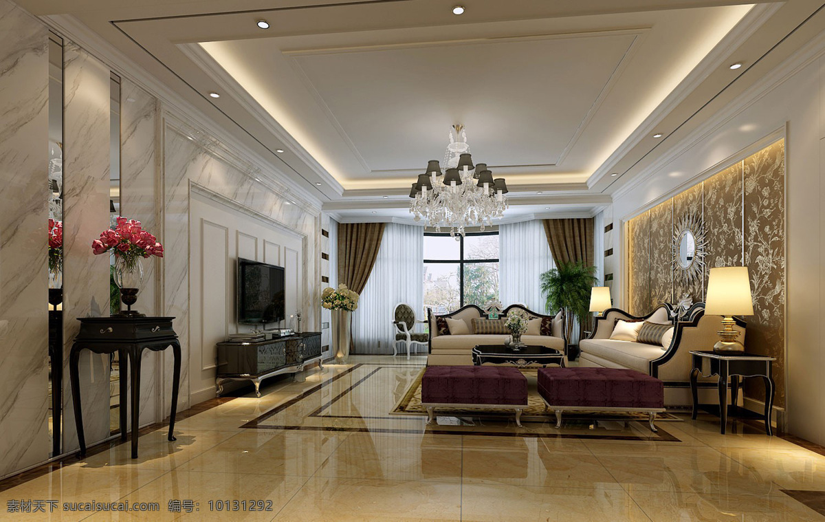 豪华 装修 抱枕 大厅 地毯 室内设计 效果图 台灯 设计素材 装饰素材