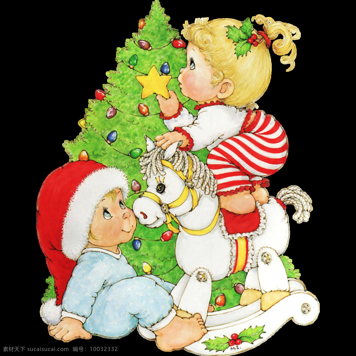 圣诞 卡通 儿童 木马 元素 节日