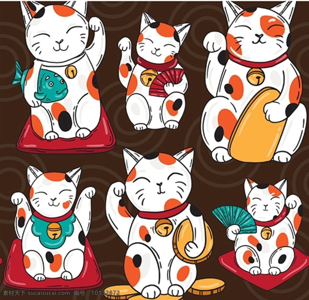 招财猫卡通 日本 招财猫 宠物 猫咪 财神 卡通 插画 招财进宝 财源广进 手绘 可爱 喵星人 猫