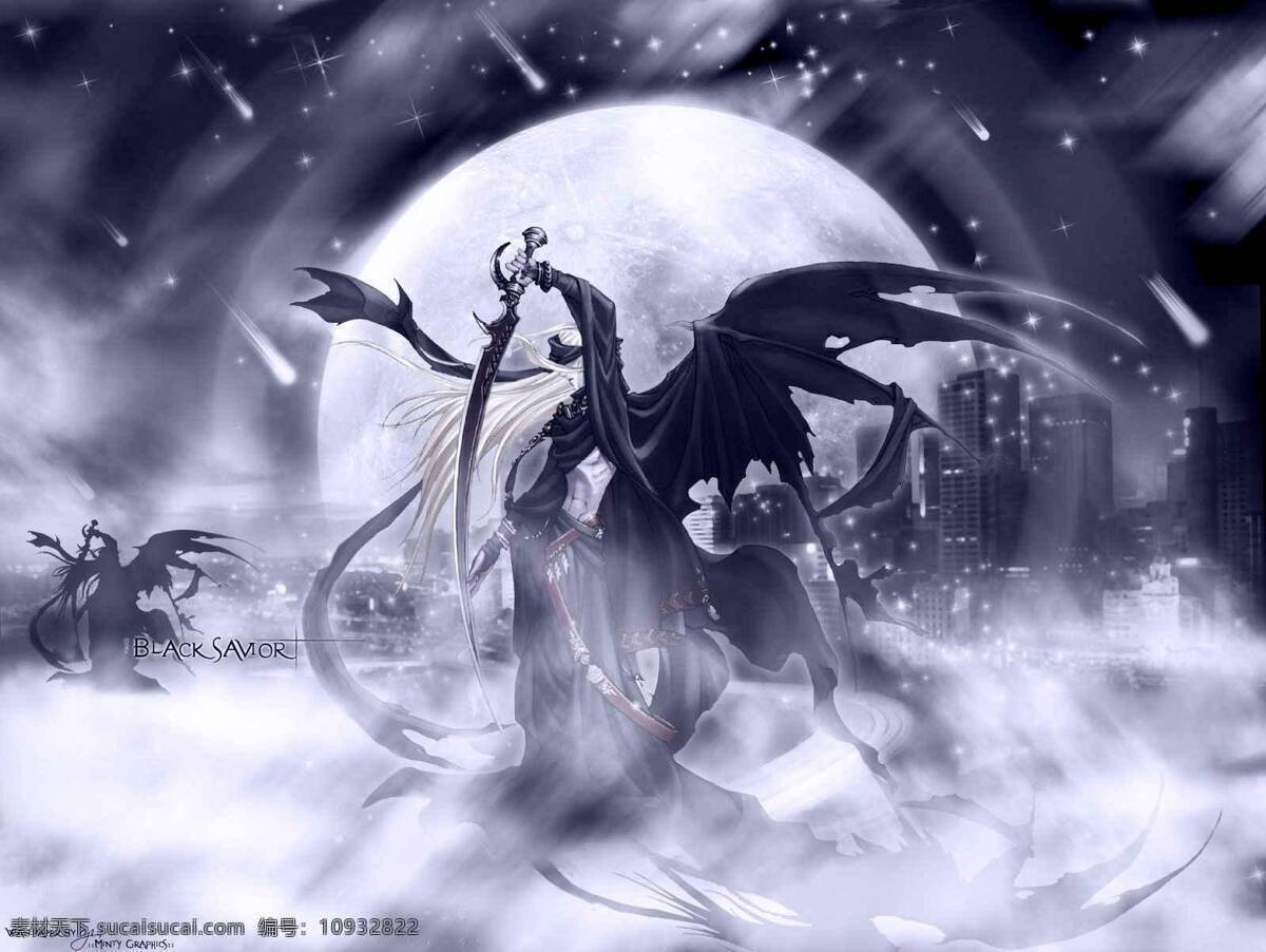 白云 翅膀 动漫动画 恶魔 流星 月光 动漫 设计素材 模板下载 恶魔动漫 月亮