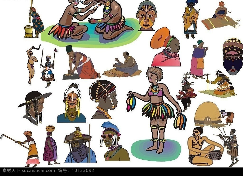 非洲 装饰 人物 图案 cdr格式 非洲人物 男人 女人 老人 头像 舞蹈 劳动 头饰 野人 经典 武器 其他矢量 矢量素材 矢量图库 矢量图