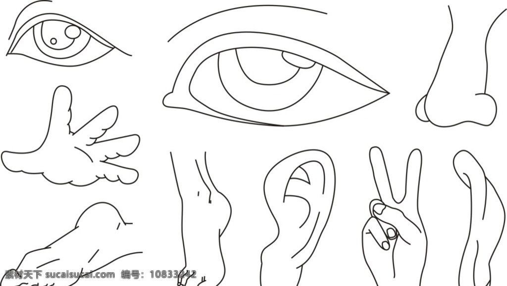 手简笔画 脚简笔画 手足简笔画 人物简笔画 鼻子 耳朵 眼睛 手足 手势 五官简图 简图