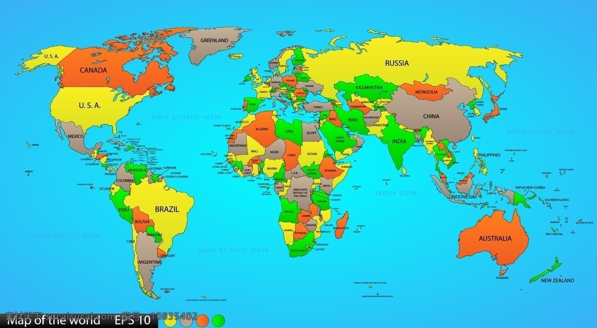 世界地图 彩色 矢量 矢量素材 大陆板块 海洋 亚洲 非洲 北美洲 南美洲