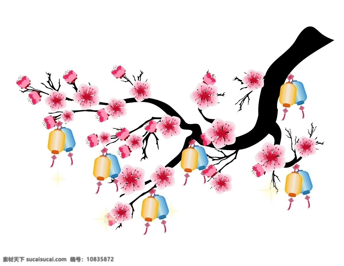 卡通 春节 梅花 元素 小清新 喜庆 灯笼 手绘 树枝 ai元素 矢量元素