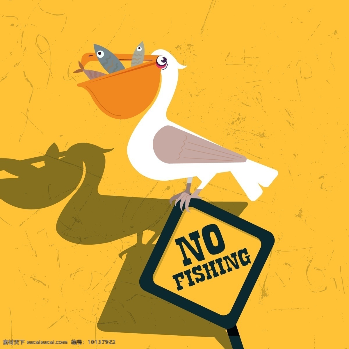 禁渔 警示牌 上 鹈鹕 创意 捕食 矢量 高清图片