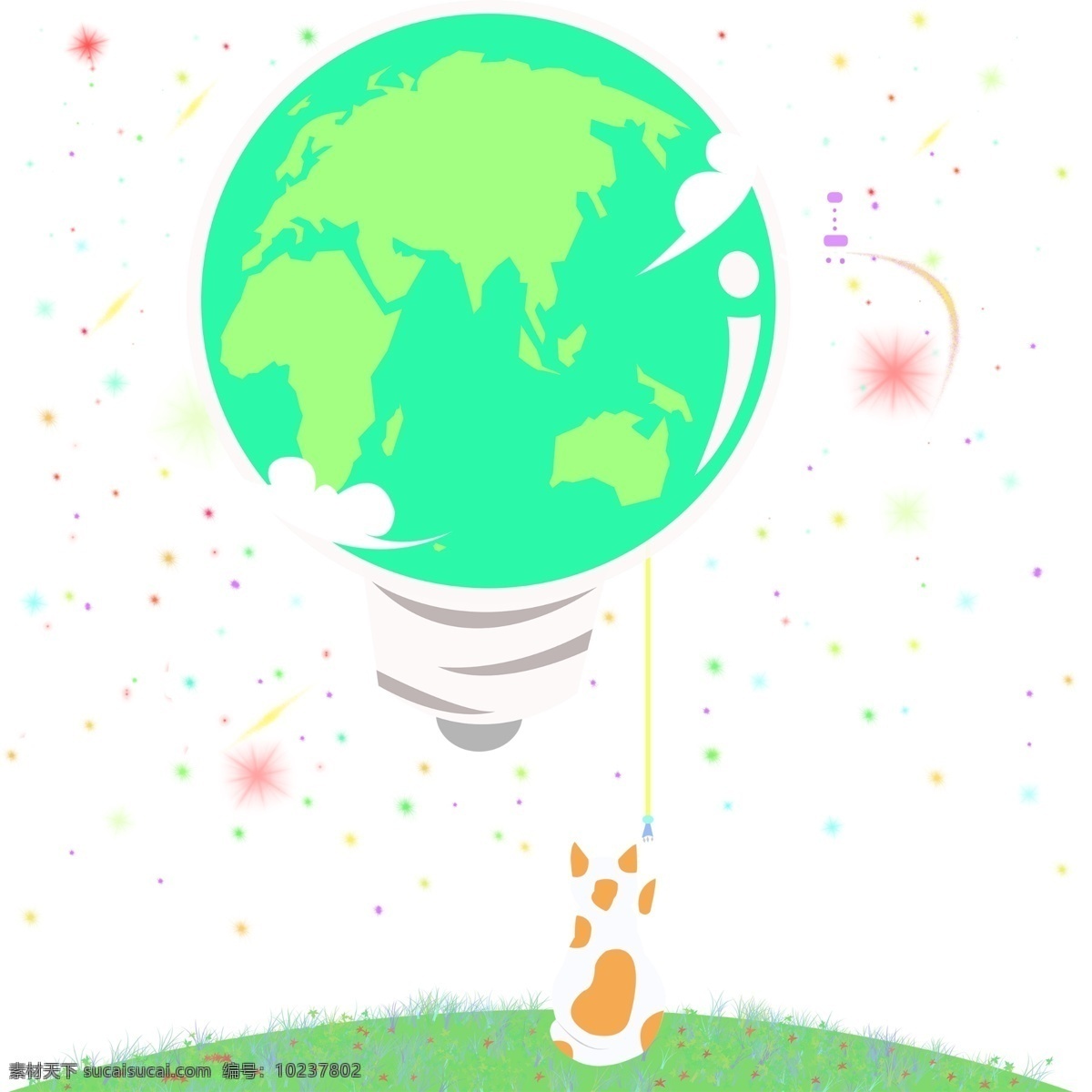 手绘 卡通 地球 小时 插图 插画 猫咪 星空 宇宙 海报拼图 灯泡 艺术画 太空