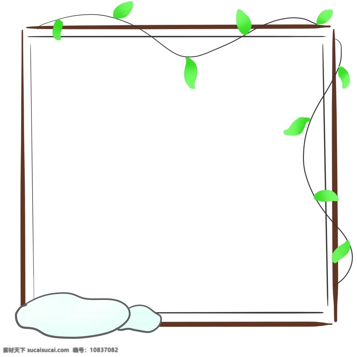 卡通 棕色 边框 插图 深棕色边框 线条边框 树叶边框 正方形边框 黑色里边 白色遮挡物 植物装饰 背景设计