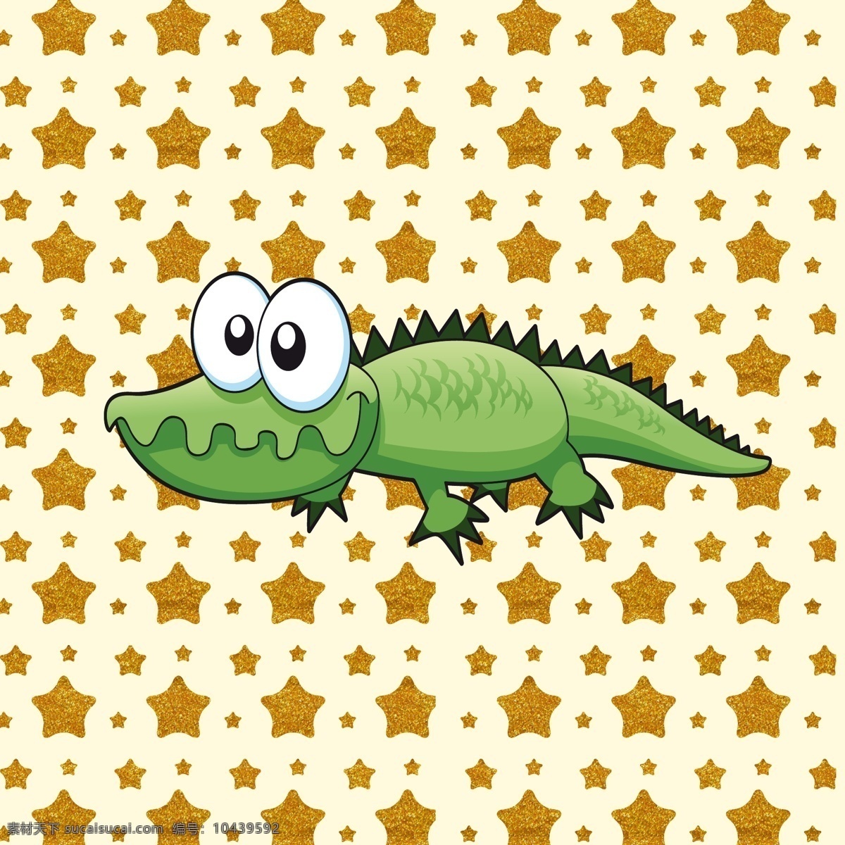 可爱 鳄鱼 矢量图 背景 平面设计 动物 五角星 卡其色背景 黄色 金色 土黄色星星 卡通 儿童卡通