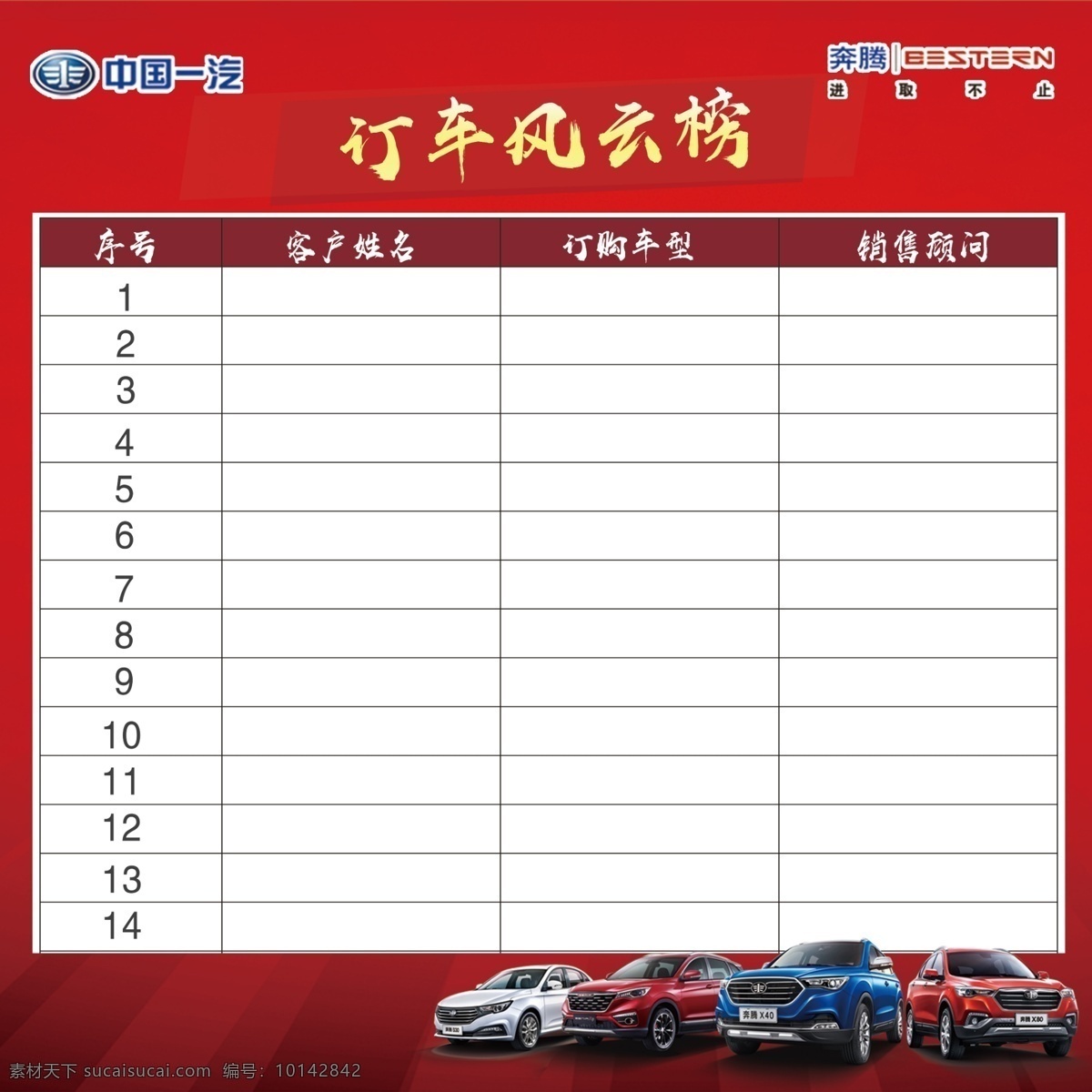 订车榜 订车风云榜 中国一汽 一汽奔腾 一汽轿车 奔腾x40 奔腾r9