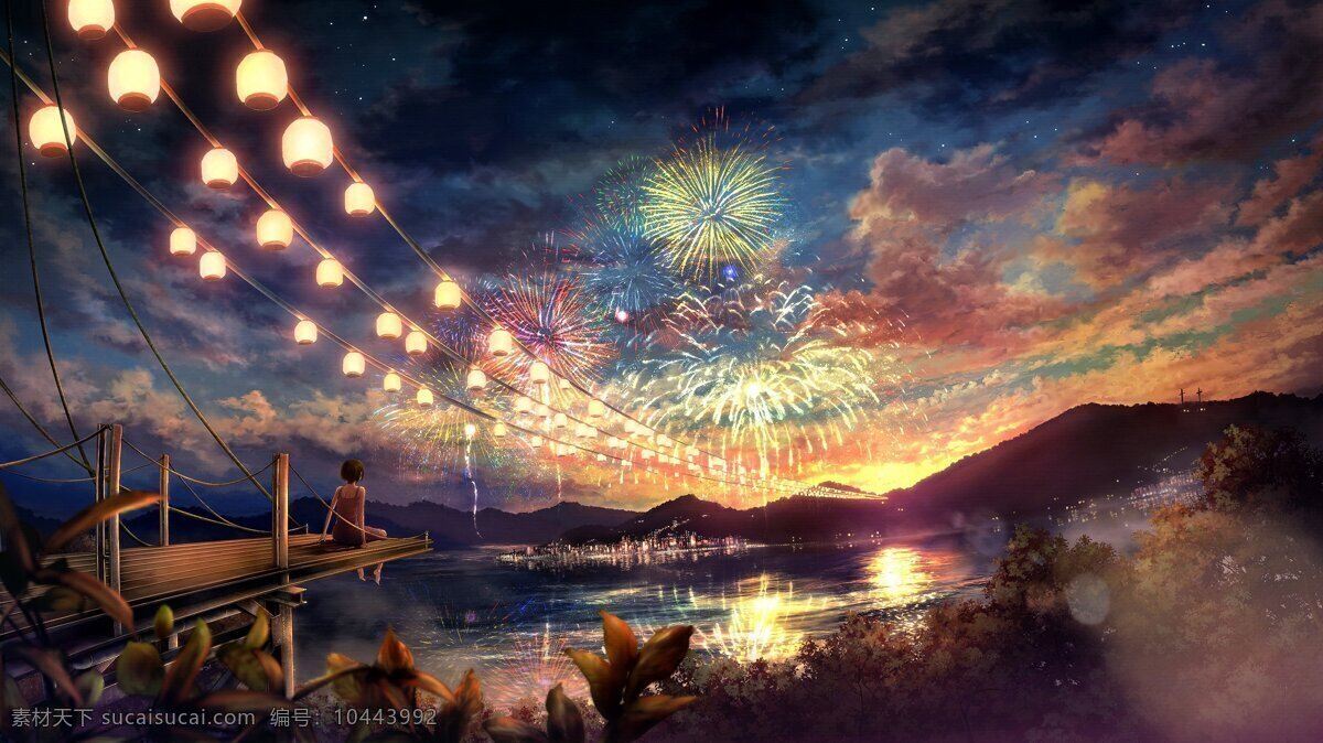元宵节 灯节 灯笼 放灯笼 纸灯 许愿灯 放天灯 花灯 灯会 美女 许愿 元宵节壁纸 动漫动画 动漫人物