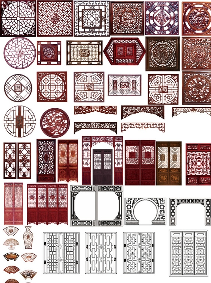 古典木窗 古典元素 中国风素材 古代雕花 窗户素材 精美红木 素材元素 分层