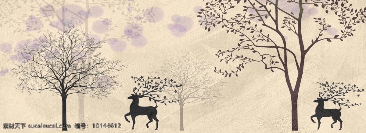 温馨 无 框 画 梅花 鹿树 梅花鹿 树装饰画 风景画 墙纸 墙画 温馨无框画