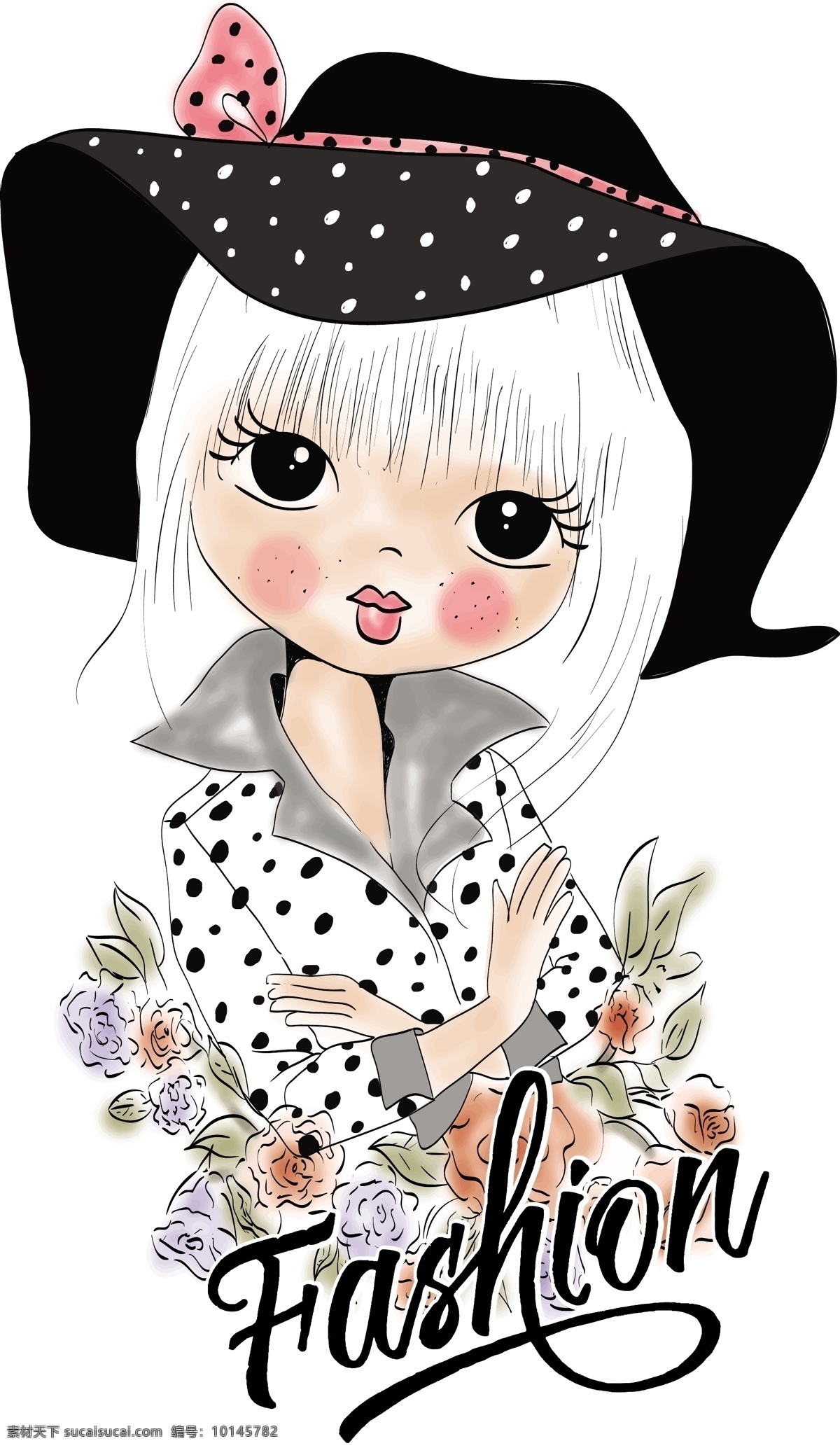 手绘 时尚 卡通 小女 生 插画 可爱 帽子 人物 小女生