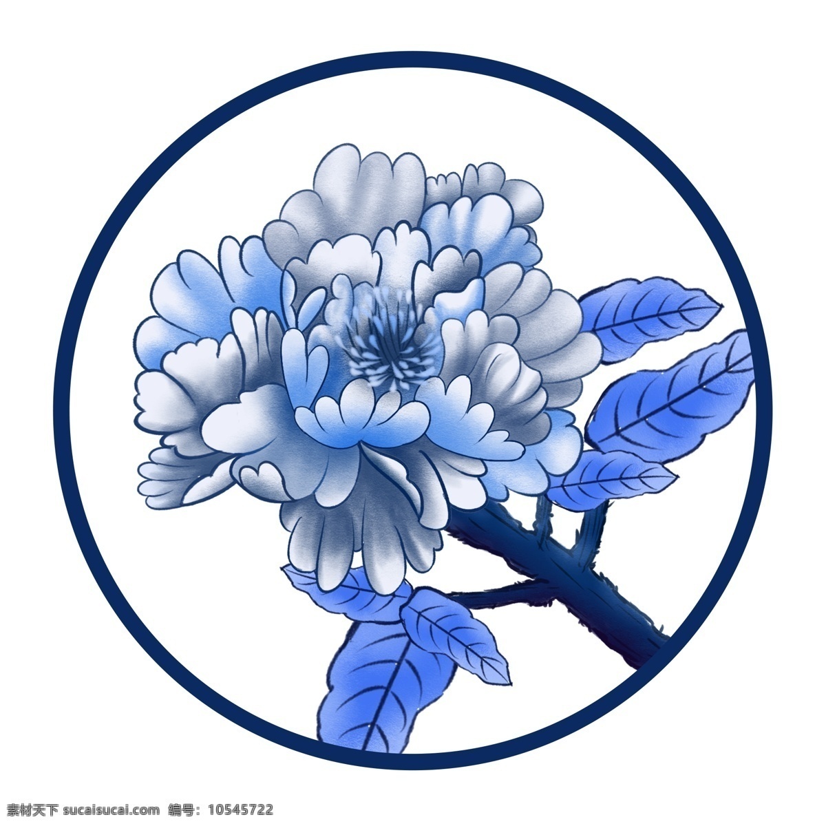 手绘 风 青花瓷 牡丹花 手绘风 中国风 植物 花卉 元素 国粹 可商用