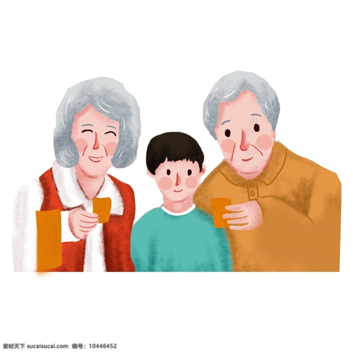过年 爷爷 奶奶 孙子 元素 全家人 一家人 png元素 免抠元素 透明素材