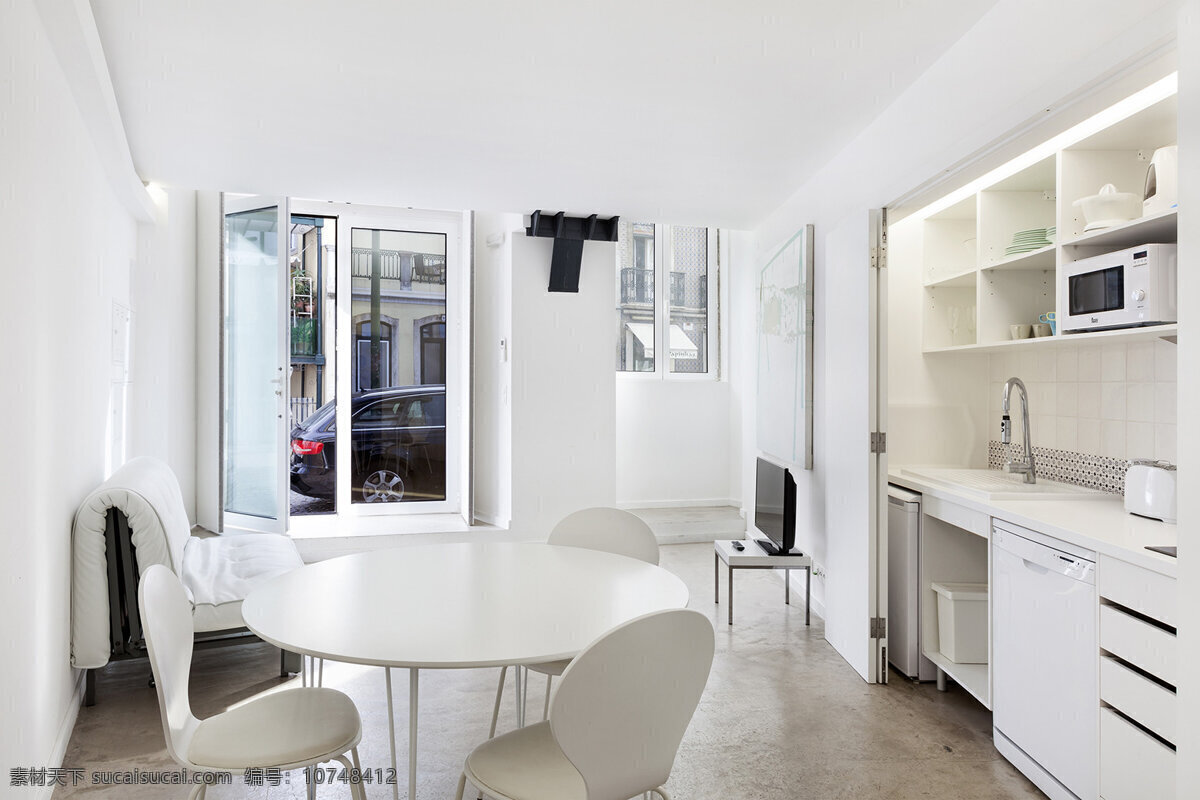 现代 极 简 客厅 白色 圆形 餐桌 室内装修 效果图 客厅装修 浅色地板 白色柜子 白色桌子