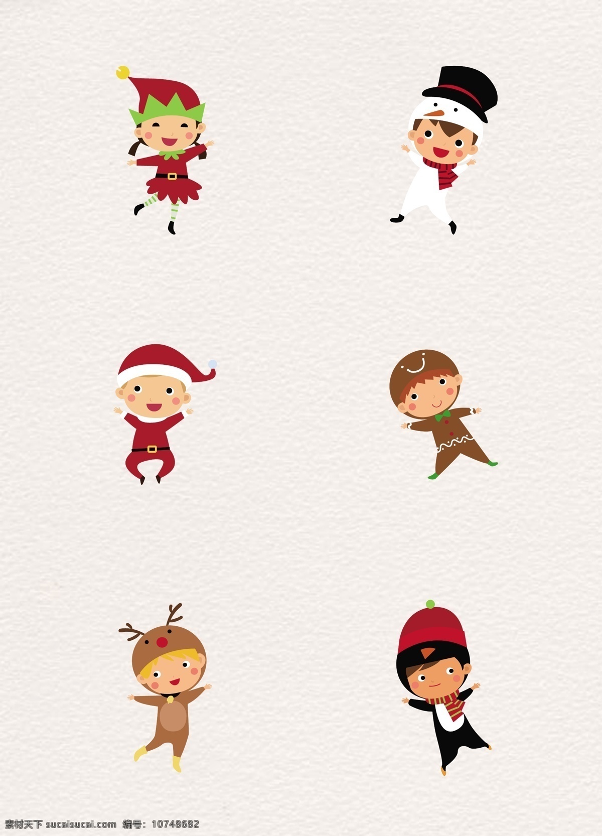 扁平 可爱 圣诞 装扮 儿童 人物 扁平化 矢量图 小孩 卡通 圣诞角色 圣诞装扮 男孩 女孩 雪人 麋鹿 圣诞老人 姜饼人