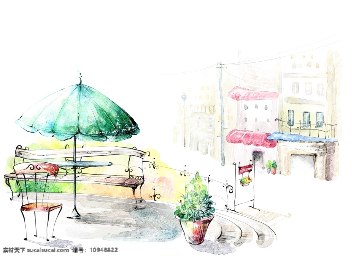 绘画风景 城镇风光 分层 psd21 设计素材 自然风情 分层插画 psd源文件 白色
