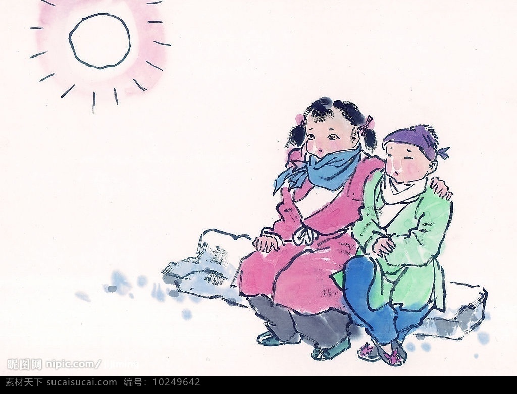 中国国画 儿童 人物图库 儿童幼儿 设计图库