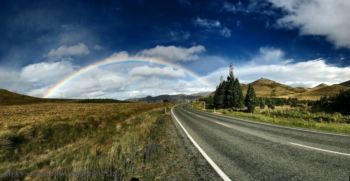 彩虹背景 美丽的风景 农村公路 农村 蓝色的天空 云的天空 黑色