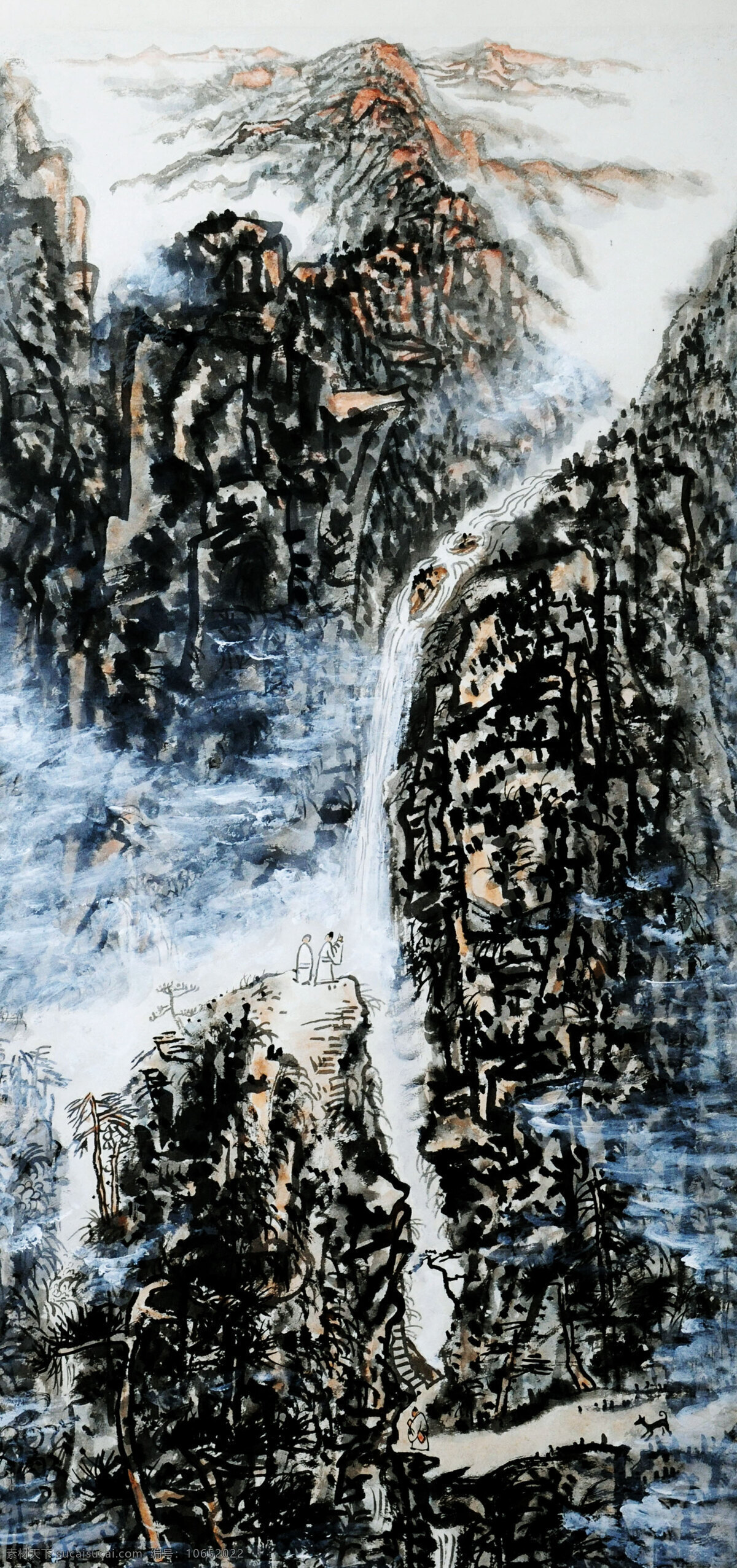 古代人物 国画艺术 画 绘画书法 瀑布 青山 人 山峰 山水画 中国画 水墨画 现代国画 山水 山岭 诗人 观瀑 云雾 溪流 山石 树木 树林 书法 印章 国画集3 文化艺术 家居装饰素材 雕刻 图案