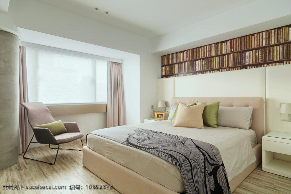 现代 清新 卧室 浅色 木地板 室内装修 效果图 卧室装修 浅色窗帘 白色床头柜