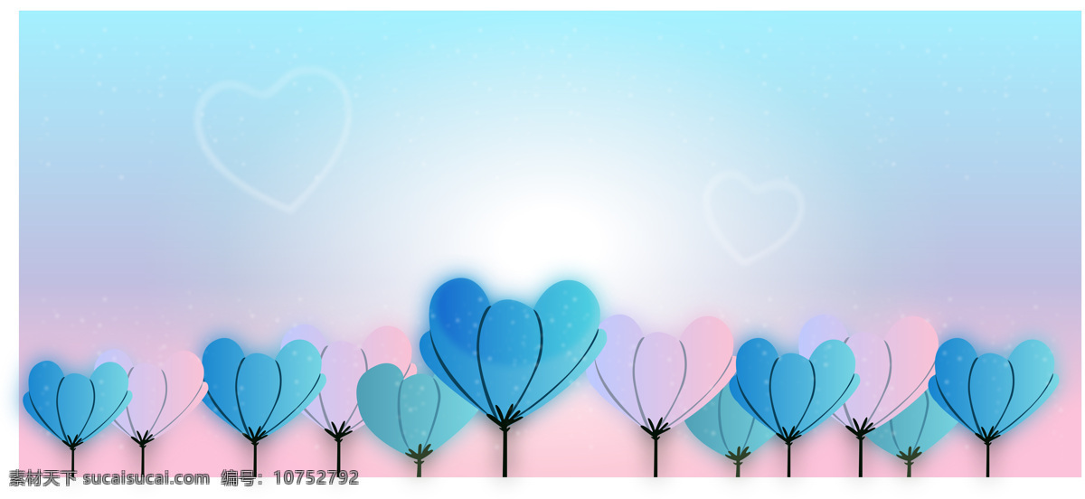 梦幻花朵 幻想 浪漫 心形图案 粉色 花朵 蓝色花朵 色彩 鲜艳 艺术花朵 动漫动画 动漫人物