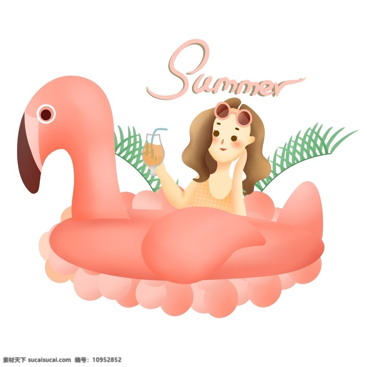 火烈鸟泳圈 夏日 火烈鸟 泳圈 女生 泳装 墨镜 海洋球