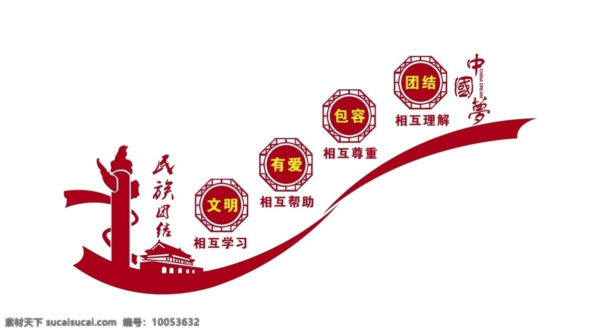 党建扶手 党建 效果图 民族 团结 中国梦